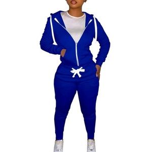 Casual Track Suits Set Zipper Hoodie Sweatshirt with Pockets